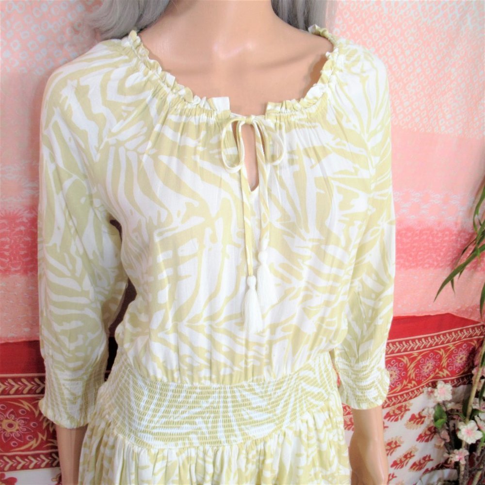 Patrons of Peace White Prairie Boho Peasant Ruffles Smock Dress - Picture 5 of 15